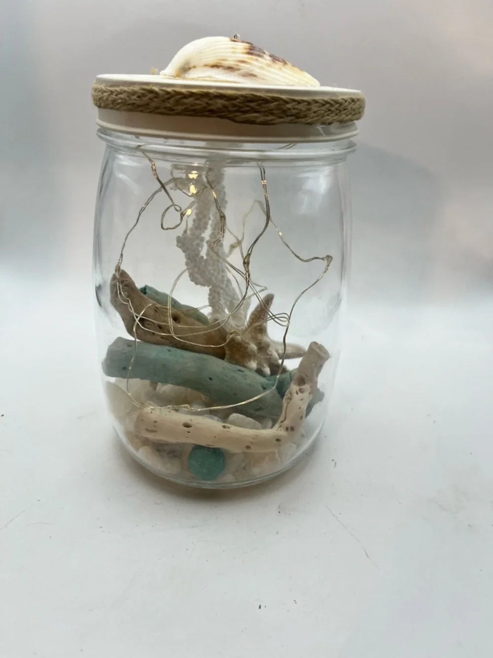 Vintage Seaside Jar Lantern - Cream & Natural Home Holiday Decor